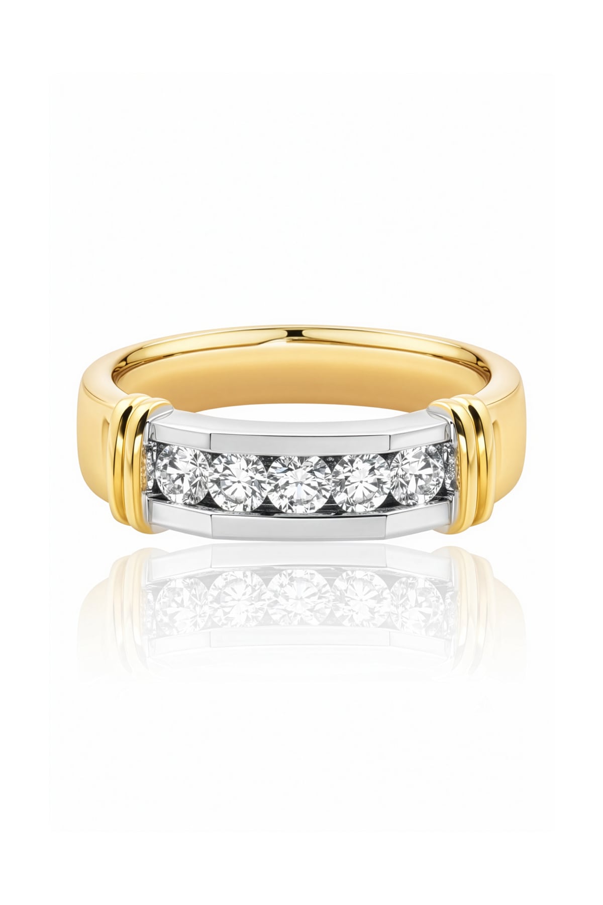 Diamond Flat Top Channel Set Ring in 18ct White & Yellow Gold at LeGassick