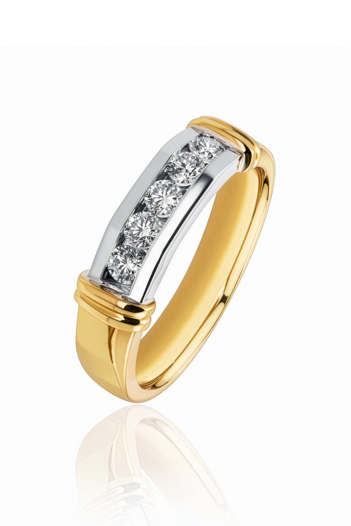 Diamond Flat Top Channel Set Ring in 18ct White & Yellow Gold at LeGassick