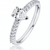 Pear Diamond Ring with Diamond Set Band in 18ct White Gold