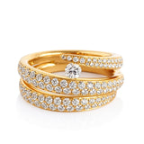 Yellow Gold Italian Pave Three-Row Diamond Wrap Ring