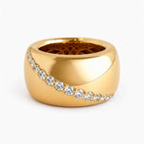 Italian Yellow Gold Diagonal Diamond Set Domed Ring