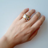 Italian Yellow Gold Diagonal Diamond Set Domed Ring