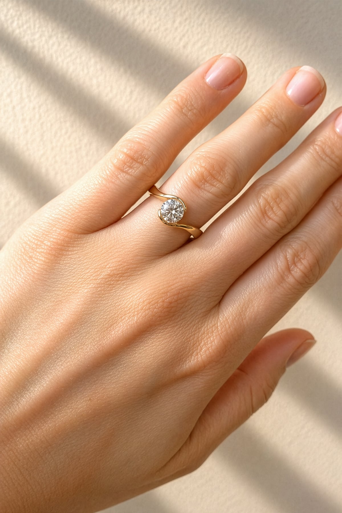 hand wearing a Wrap Style Diamond Ring in 18ct Yellow & White Gold on a white background