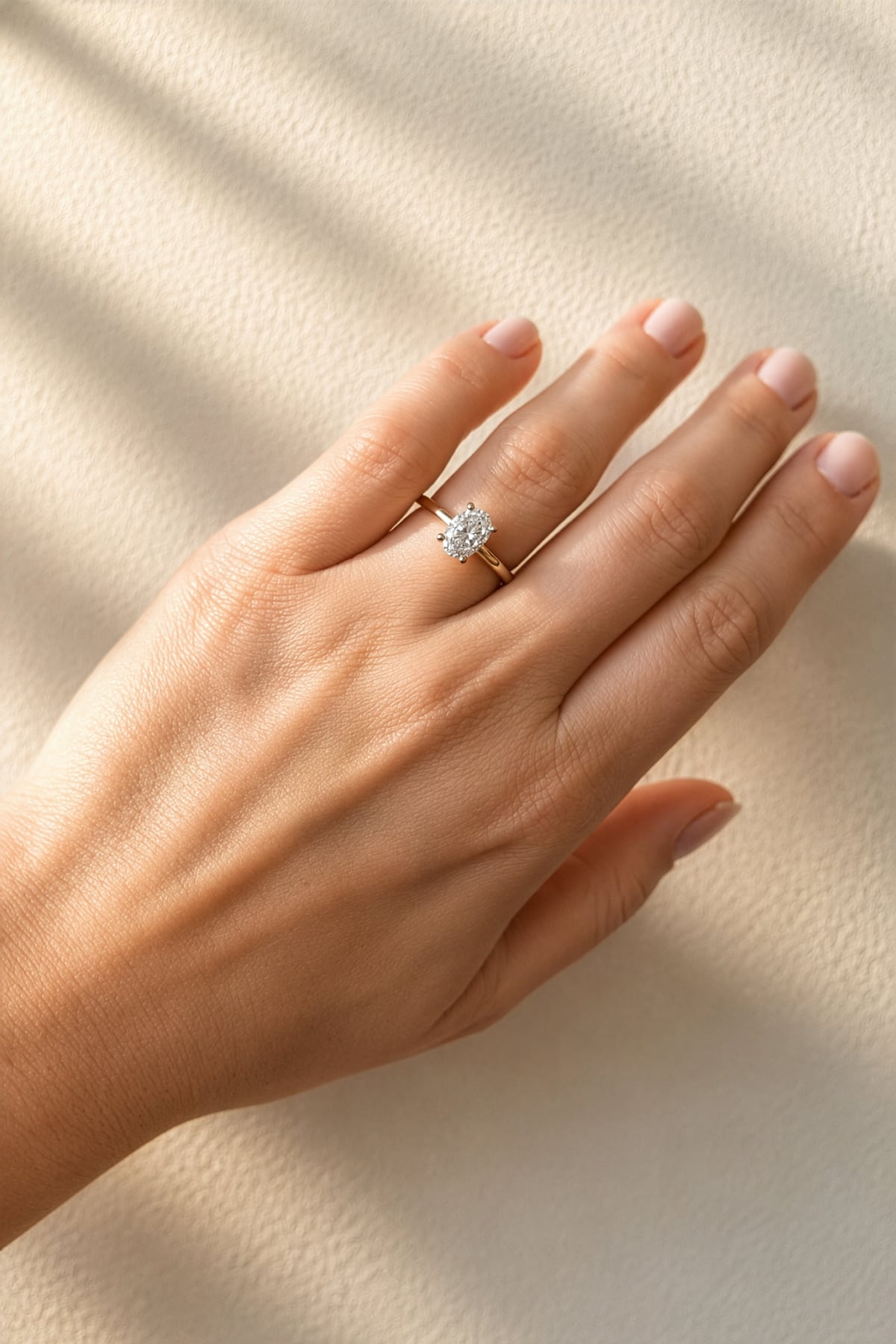 Oval Diamond Solitaire Ring with Four Claw Setting in 18ct White & Yellow Gold
