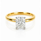 Long Cushion Cut Diamond Solitaire Ring in 18ct White & Yellow Gold