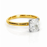 Long Cushion Cut Diamond Solitaire Ring in 18ct White & Yellow Gold