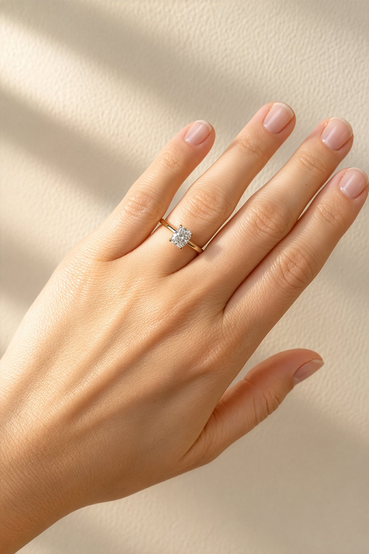 Long Cushion Cut Diamond Solitaire Ring in 18ct White & Yellow Gold