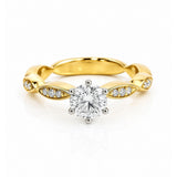 Diamond Ring with Scalloped Diamond Band in 18ct Yellow & White Gold