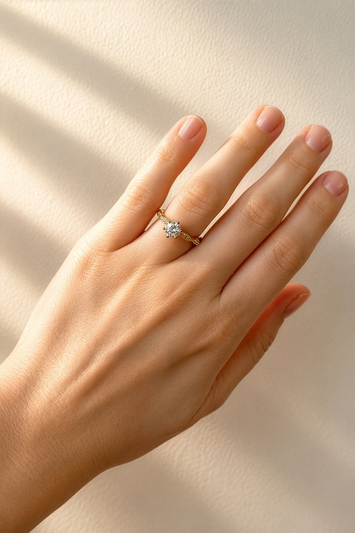 Diamond Ring with Scalloped Diamond Band in 18ct Yellow & White Gold