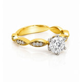 Diamond Ring with Scalloped Diamond Band in 18ct Yellow & White Gold