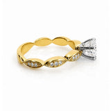 Diamond Ring with Scalloped Diamond Band in 18ct Yellow & White Gold