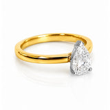 Pear Diamond Solitaire Ring with Domed Band in 18ct Yellow & White Gold