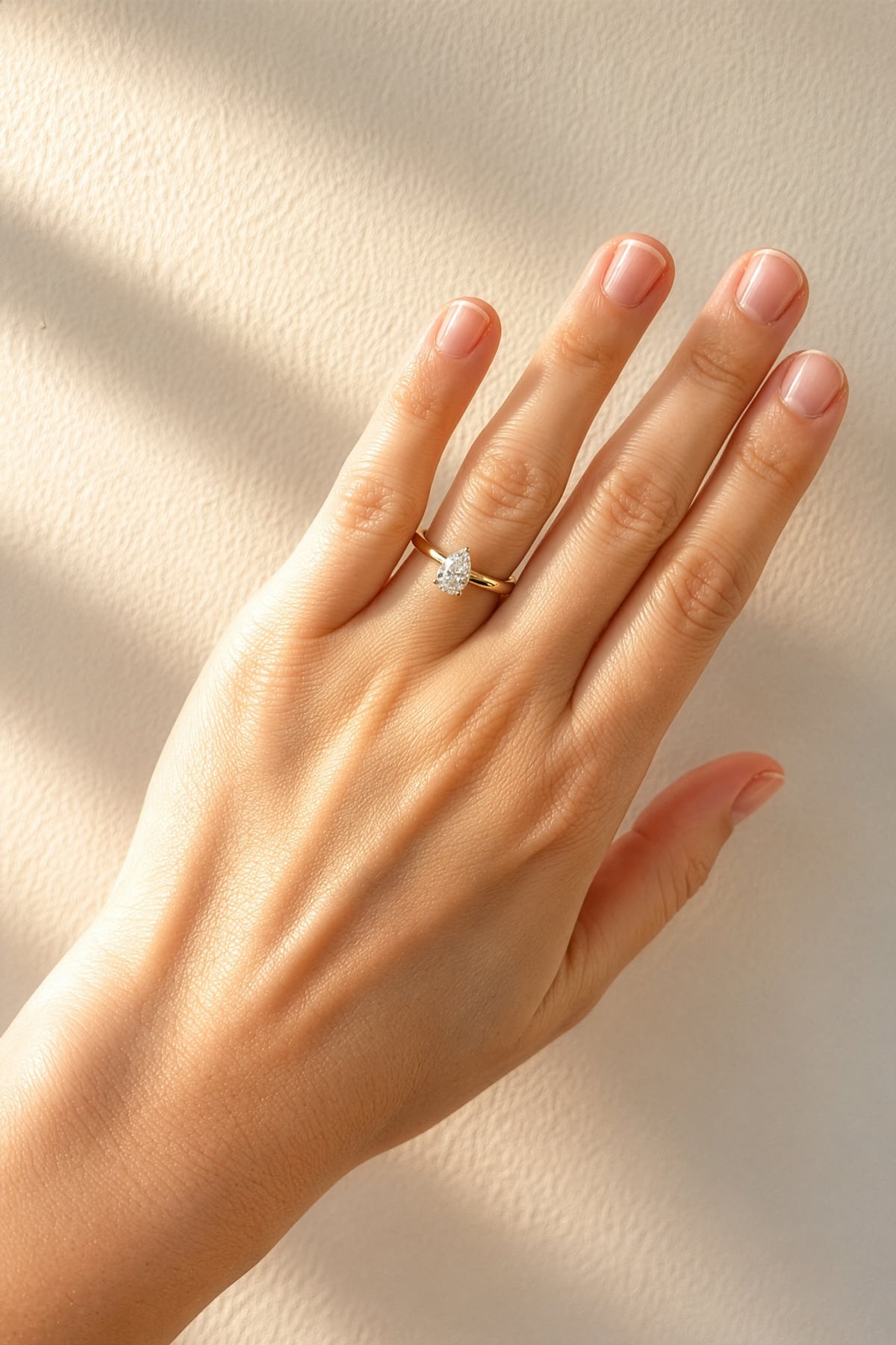 Pear Diamond Solitaire Ring with Domed Band in 18ct Yellow & White Gold