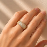 Modern Curved Square Diamond Pave Dress Ring in 18ct Yellow Gold