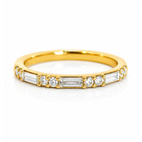 Round Brilliant Cut & Baguette Cut Diamond Set Yellow Gold Band