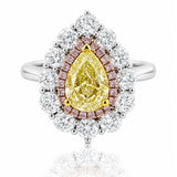Pear Cut Fancy Yellow, Pink & White Diamond Ring in 18ct Gold