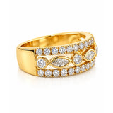 Marquise & Round Brilliant Cut Diamond Three Row Dress Ring in Yellow Gold