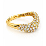 Round Brilliant Cut Diamond Pavé Curved Dress Ring in Yellow Gold