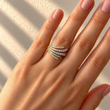 Round Brilliant Cut Diamond Feather Wrap Dress Ring in Yellow Gold