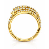 Round Brilliant Cut Diamond Feather Wrap Dress Ring in Yellow Gold