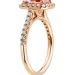 Emerald Cut Morganite & Diamond Halo Ring set in 18ct Rose Gold