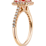 Emerald Cut Morganite & Diamond Halo Ring set in 18ct Rose Gold