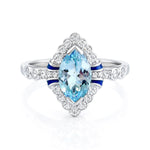Marquise Aquamarine & Diamond Vintage Ring in 18ct White Gold on white background