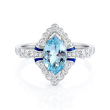 Marquise Aquamarine & Diamond Vintage Ring in 18ct White Gold on white background