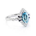 Marquise Aquamarine & Diamond Vintage Ring in 18ct White Gold on white background