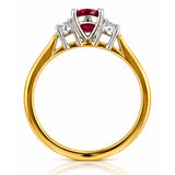 Oval Ruby & Diamond Three Stone Ring in Yellow & White Gold