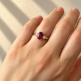 Oval Ruby & Diamond Three Stone Ring in Yellow & White Gold