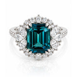 18ct White Gold 3.84ct Emerald Cut Indicolite Tourmaline & Diamond Ring