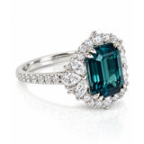 18ct White Gold 3.84ct Emerald Cut Indicolite Tourmaline & Diamond Ring