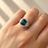 18ct White Gold 3.84ct Emerald Cut Indicolite Tourmaline & Diamond Ring