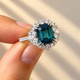 18ct White Gold 3.84ct Emerald Cut Indicolite Tourmaline & Diamond Ring