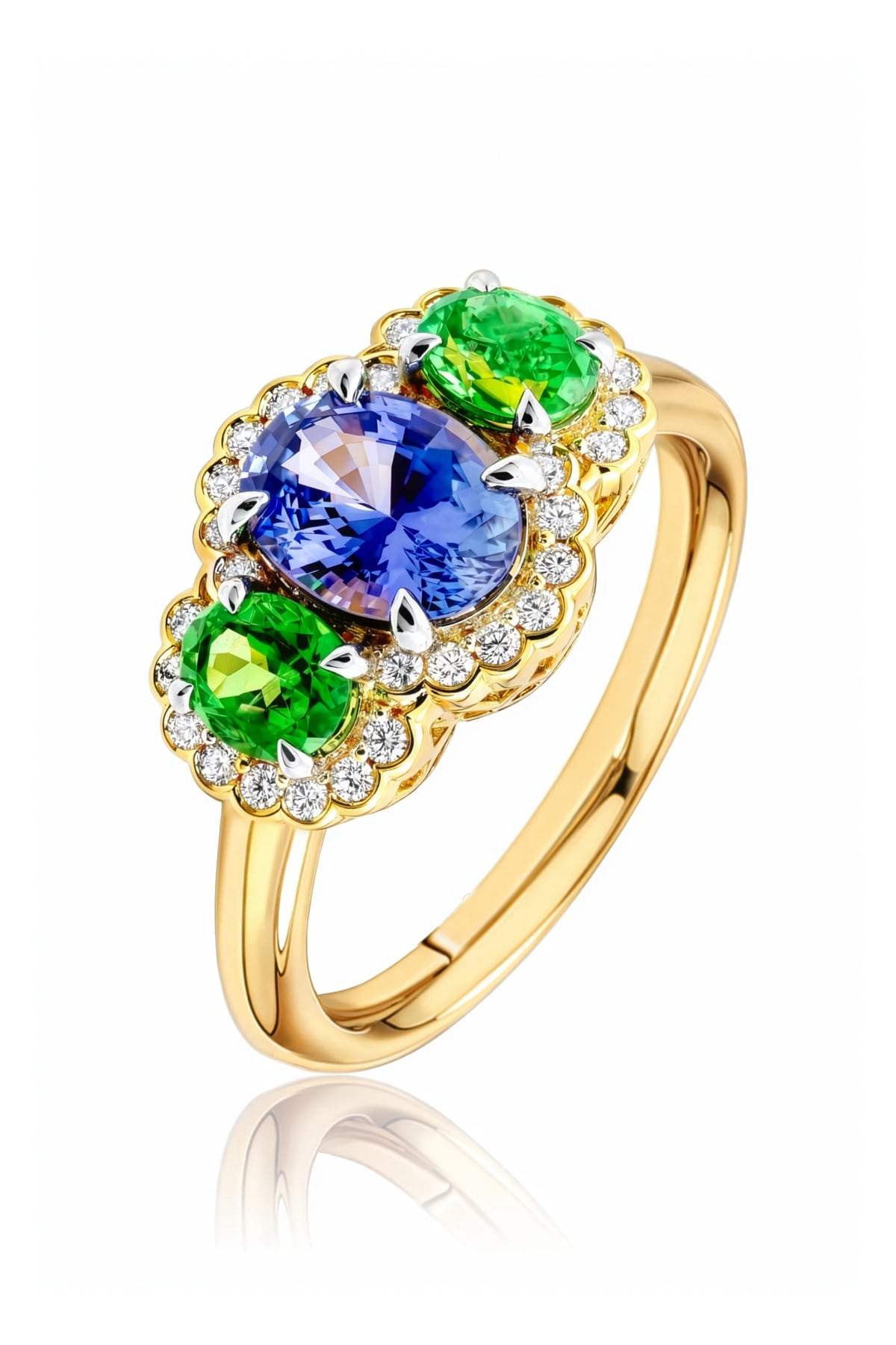 Sapphire, Tsavorite And Diamond Ring Set In 18ct Gold available from LeGassick Fine Jewellery, Gold Coast, Australia.