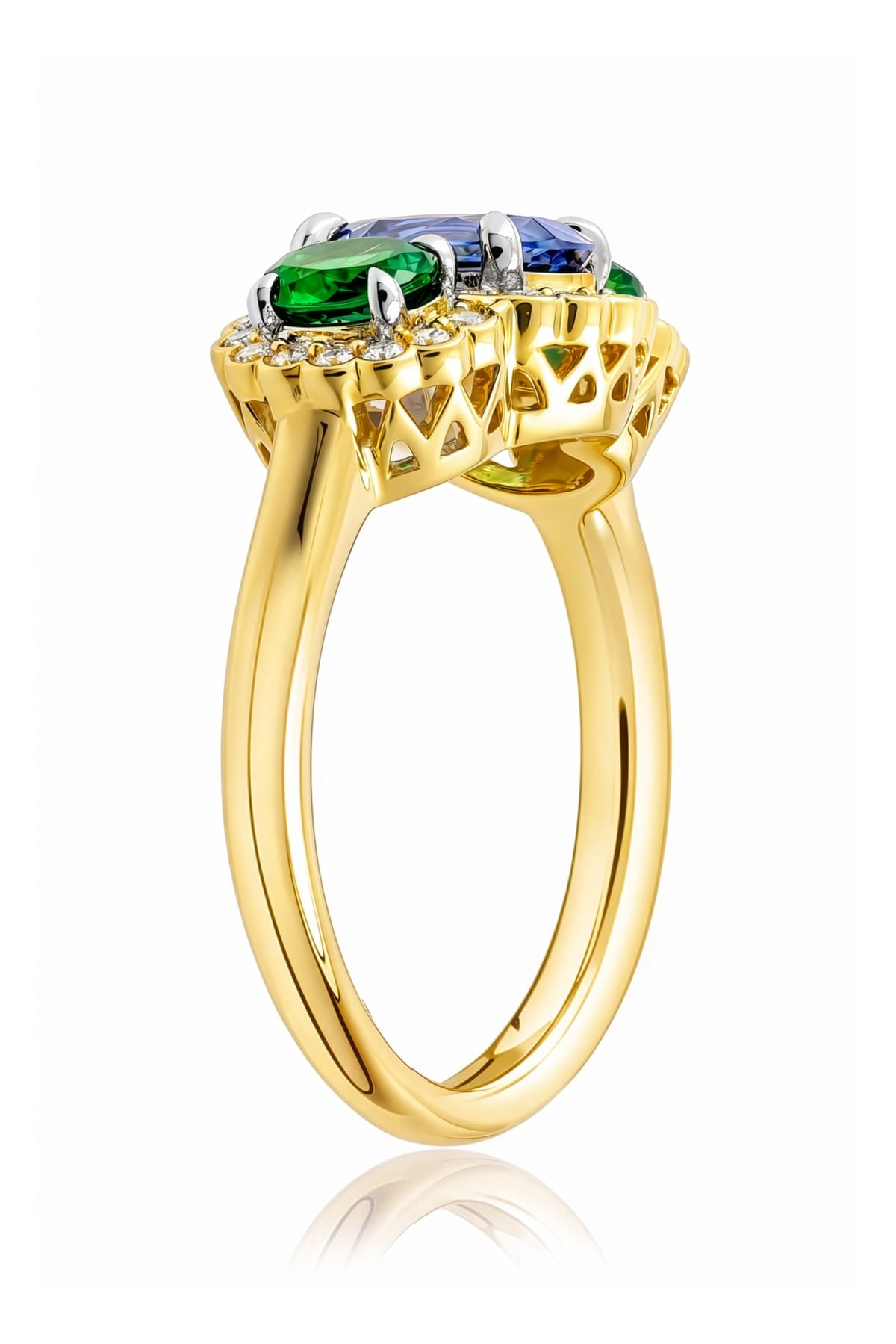 Sapphire, Tsavorite And Diamond Ring Set In 18ct Gold available from LeGassick Fine Jewellery, Gold Coast, Australia.