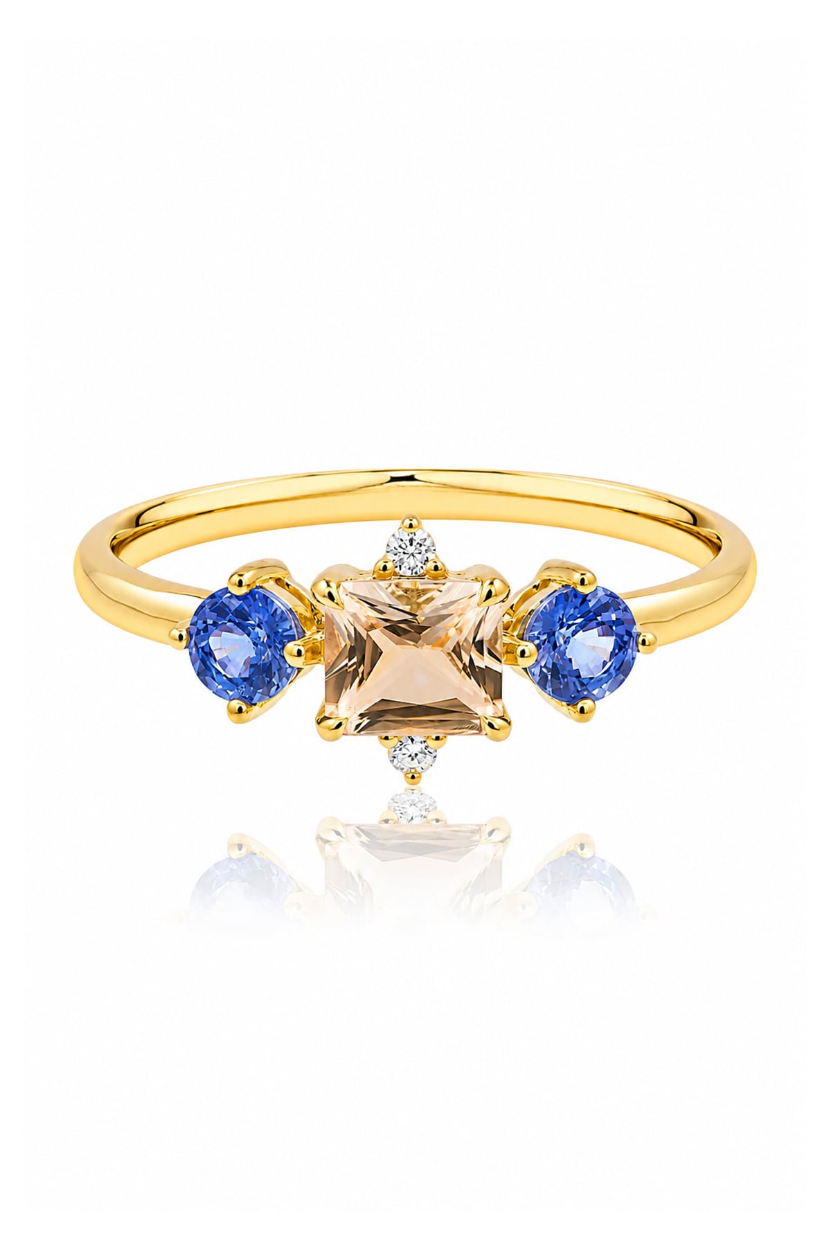 Morganite, Blue Sapphire & Diamond Dress Ring in 9ct Yellow Gold from LeGassick.