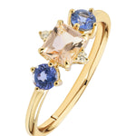 Morganite, Blue Sapphire & Diamond Dress Ring in 9ct Yellow Gold from LeGassick.