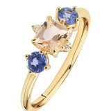 Morganite, Blue Sapphire & Diamond Dress Ring in 9ct Yellow Gold from LeGassick.