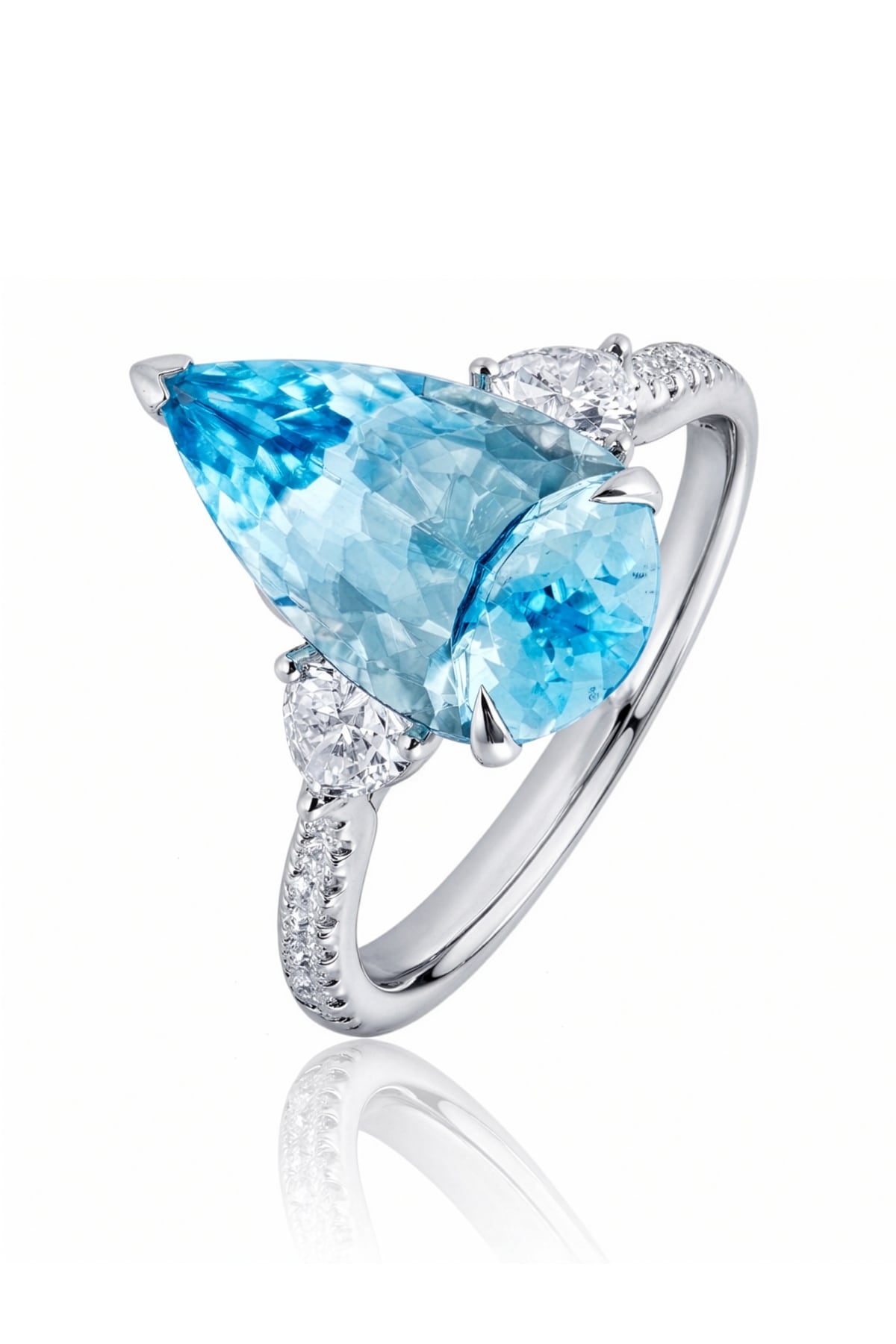 Pear Aquamarine & Diamond Ring set in 18ct White Gold at LeGassick.