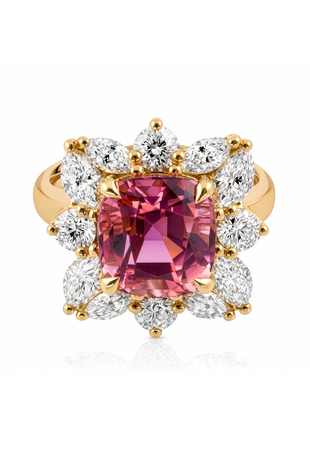 Pink Tourmaline & Diamond Statement Ring in 18ct Rose Gold