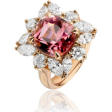 Pink Tourmaline & Diamond Statement Ring in 18ct Rose Gold