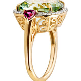 Mint Quartz, Rhodolite Garnet & Diamond Dress Ring set in Yellow Gold