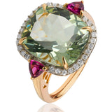 Mint Quartz, Rhodolite Garnet & Diamond Dress Ring set in Yellow Gold