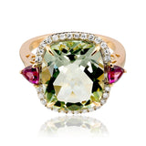 Mint Quartz, Rhodolite Garnet & Diamond Dress Ring set in Yellow Gold