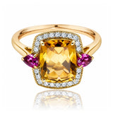 Citrine, Rhodolite Garnet & Diamond Dress Ring in Yellow Gold