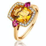 Citrine, Rhodolite Garnet & Diamond Dress Ring in Yellow Gold