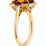Citrine, Rhodolite Garnet & Diamond Dress Ring in Yellow Gold