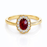 Cabochon Ruby & Diamond Halo Ring set in 18ct Yellow Gold